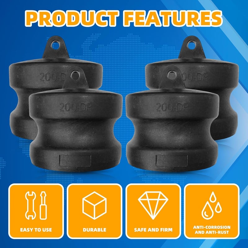 DEELEDM 4PCS Polypropylene Cam Groove Hose Fitting 2 Inch Standard Type DP Camlock Fittings Dust Plug, Cam Lock Quick Couplings Dust Plugs - Image 5